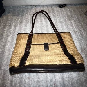 Maxx New York Women's Large Straw with Leather Trimmings Tote Bag